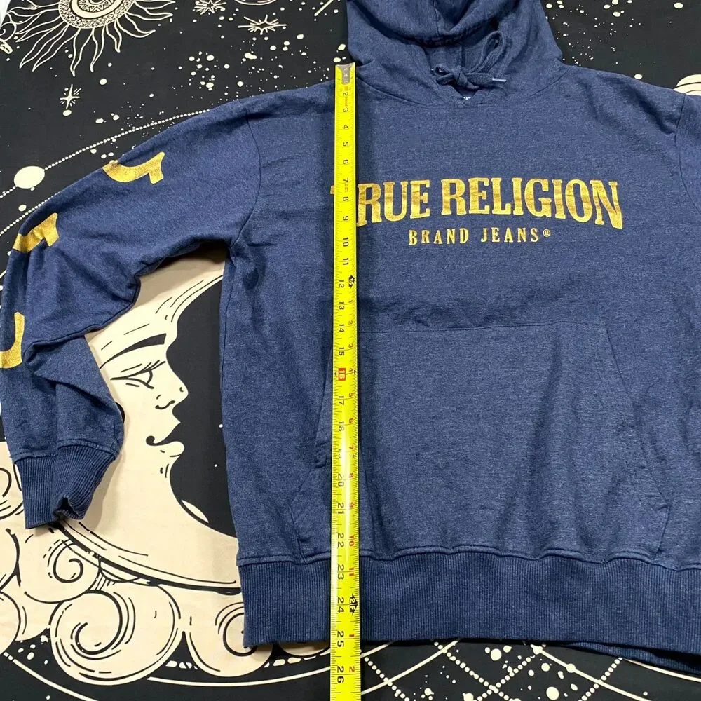True Religion Hoodie Men's L Blue Cotton Graphic Print Loungewear Gym Training - Picture 4 of 6